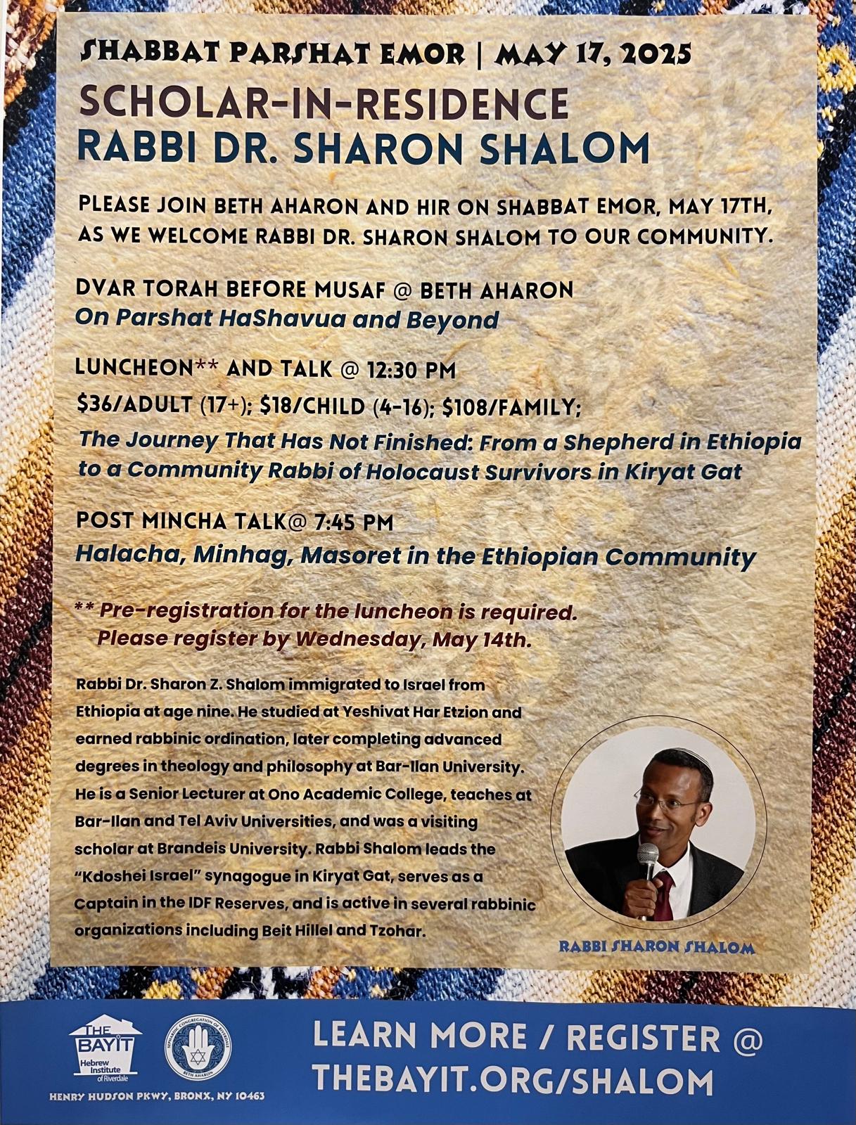 Visit of Rabbi Dr. Sharon Shalom