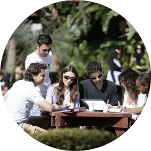 סטודנטים יושבים יחדיו בחצר הקמפוס